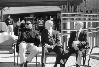 Muhammad Ali, three-time world heavyweight boxing champion; Abraham Lieberman, MD, movement disorder neurologist at Barrow Neurological Institute; and Jimmy Walker, philanthropist; attend the grand opening of the Muhammad Ali Parkinson Center at Barrow Neurological Institute in 1997. The Muhammad Ali Parkinson Center is celebrating its 25th anniversary this year.