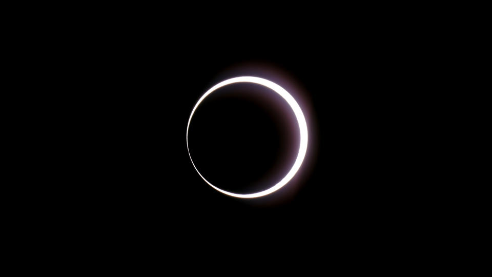 The moon passes between earth and the sun during a rare "ring of fire" eclipse of the sun Saturday, Oct. 14, 2023, in Bryce Canyon National Park, Utah. (AP Photo/Rick Bowmer)