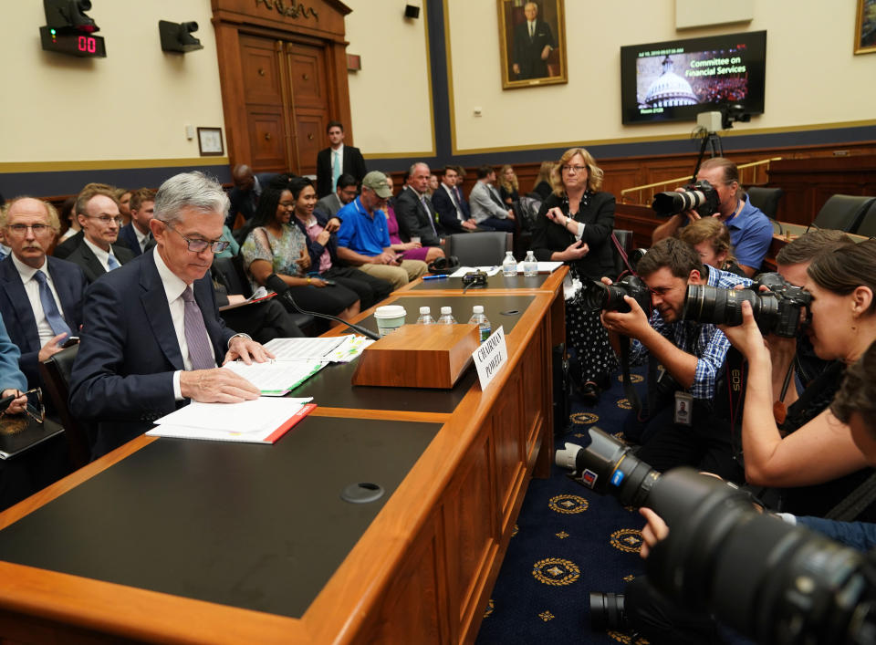 U.S. Federal Reserve Chairman Jerome Powell said Wednesday that crosscurrents such as trade tensions and concerns about global growth have been weighing on the U.S. economic activity and outlook. (Photo by Liu Jie/Xinhua via Getty)