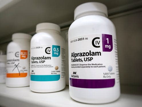 <span class="caption">Fake benzodiazepines (including diazepam and alprazolam – better known as Xanax) could cause serious harm.</span> <span class="attribution"><a class="link " href="https://www.shutterstock.com/image-photo/january-26-2020ogden-utah-usa-alprazolam-1650256819" rel="nofollow noopener" target="_blank" data-ylk="slk:PureRadiancePhoto/ Shutterstock;elm:context_link;itc:0;sec:content-canvas">PureRadiancePhoto/ Shutterstock</a></span>