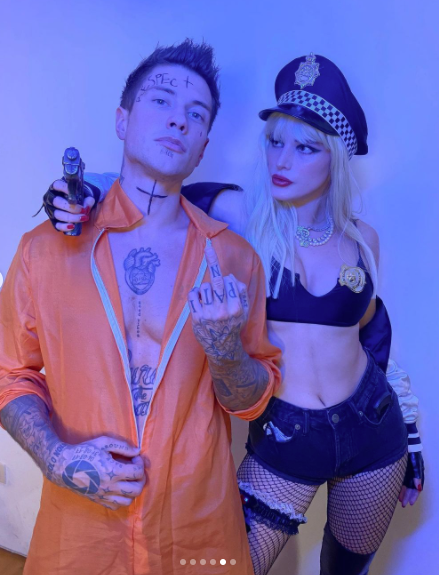 Bella Thorne Benjamin Mascolo dressed as inmate police officer Halloween 2020