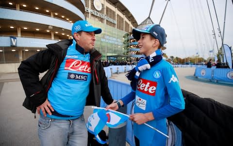 Napoli fans at the Etihad stadium prior to the match - Credit: REUTERS