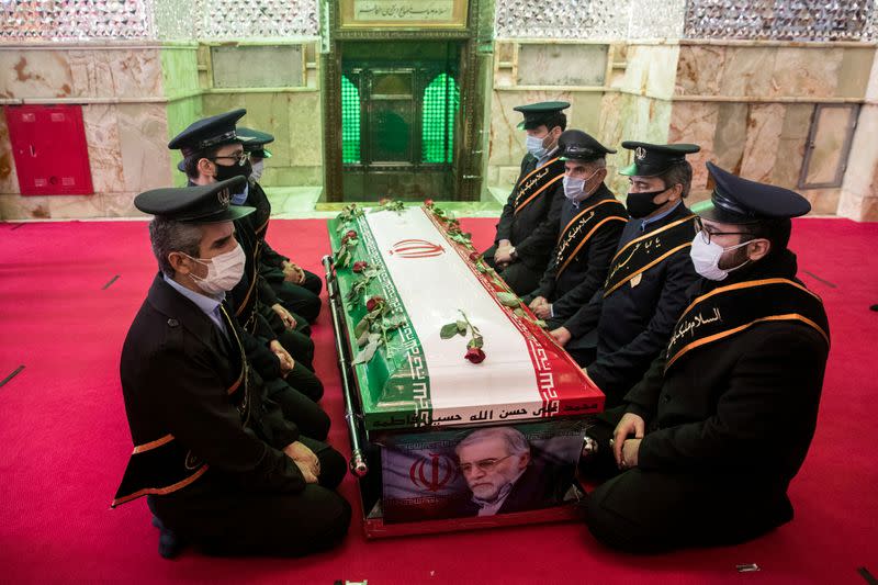 FILE PHOTO: Body of slain top Iranian nuclear scientist during burial ceremony