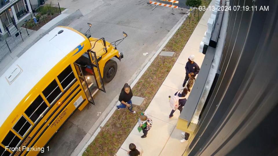 PHOTO: School bus driver Kia Rousseve helped nine children off the school bus they were traveling in before the vehicle was engulfed in flames. (The Exchange)