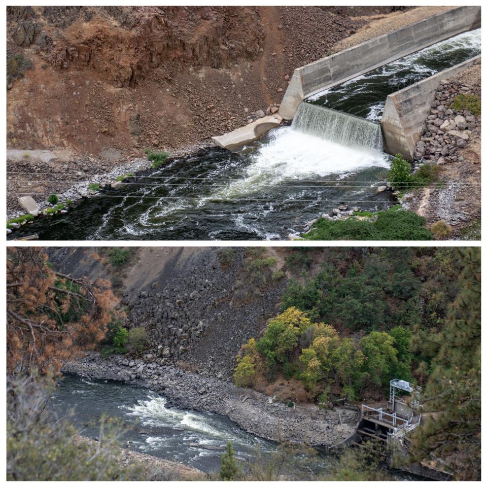 The Iron Gate Dam (above) and the dismantled Copco No. 2 Dam.