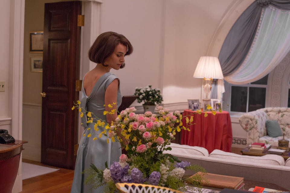<p>Jackie Kennedy is as much a style icon as when she served as First Lady. The film shows her processing her grief by trying on gown after gown.</p>
