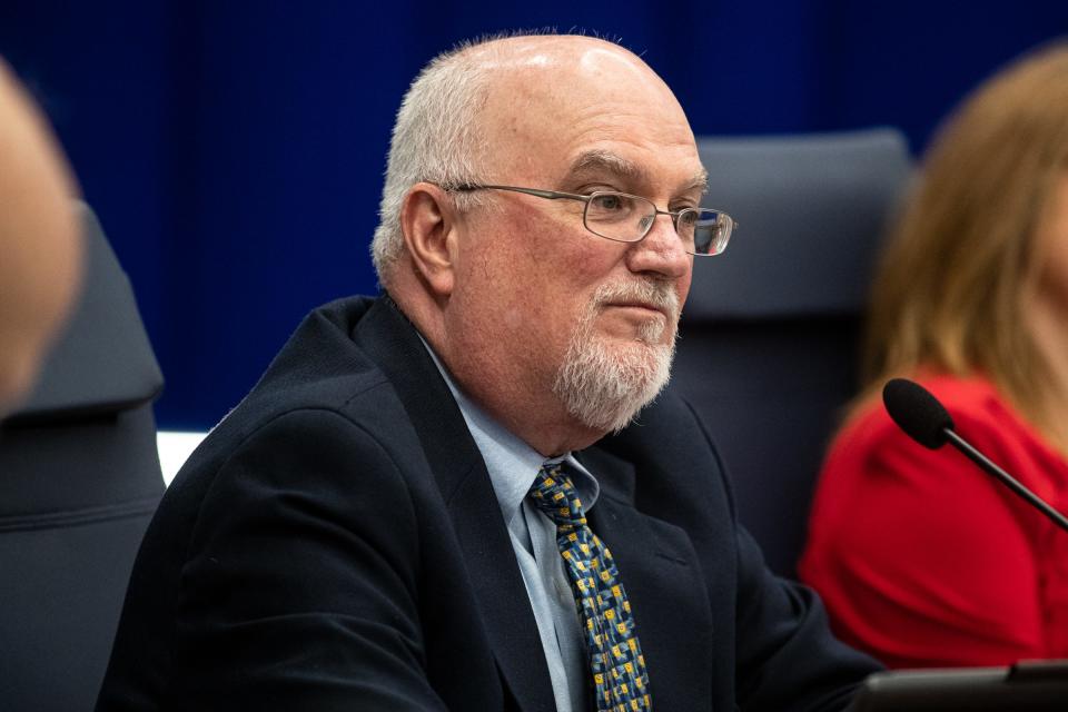Del Mar College regent Bill Kelly attends a board meeting on Tuesday, Feb. 14, 2023, at the Oso Creek campus in Corpus Christi, Texas.
