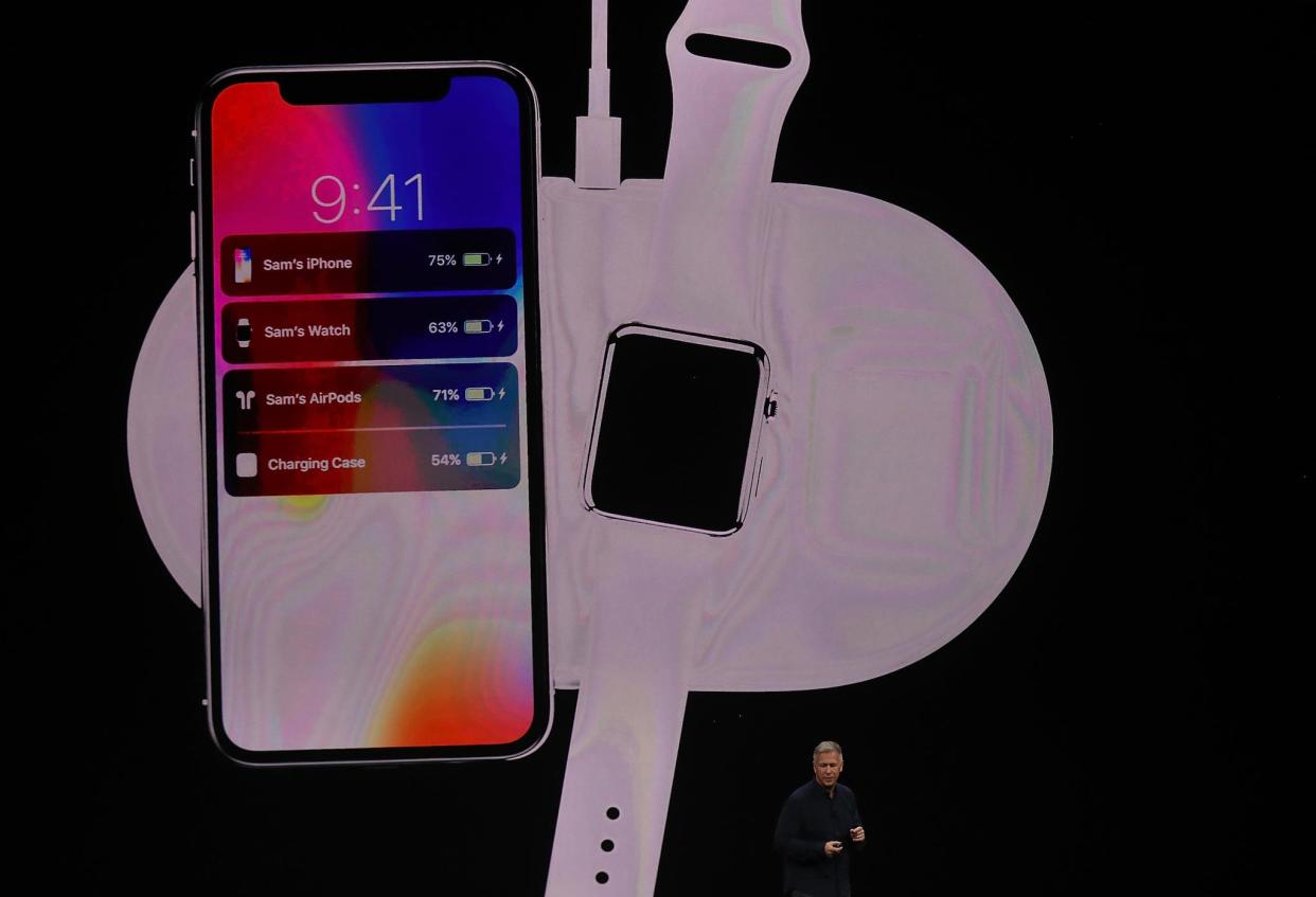 Apple senior vice president of worldwide marketing Phil Schiller introduces AirPower during an Apple special event at the Steve Jobs Theatre on the Apple Park campus on September 12, 2017 in Cupertino, California: Justin Sullivan/Getty Images