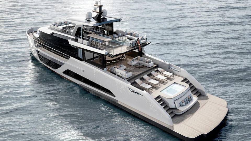 The hydraulically operated swim platform gives direct access to the ocean. - Credit: Alpha Custom Yachts