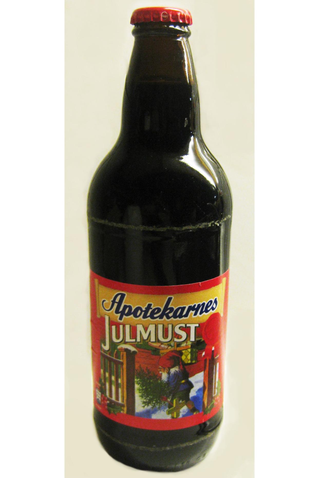 A glass bottle of julmust