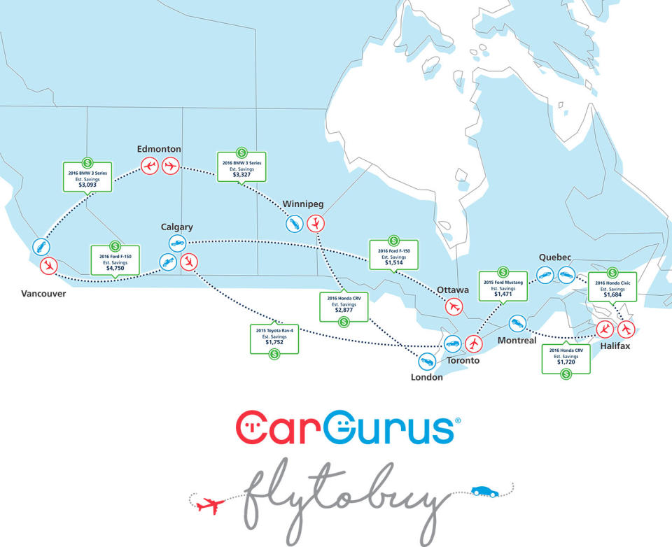 Canada Fly to Buy map. (CarGurus)