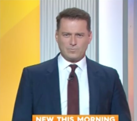 Today host Karl Stefanovic did not look happy when radio presenter Neil Mitchell brought up the Uber scandal he’d been embroiled in earlier in the year live on air. Source: Nine