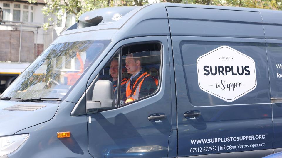 Prince William sitting in delivery van