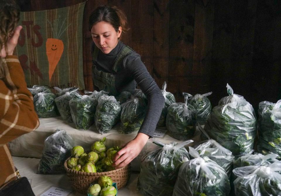 Rebecca Scheff of Roots Farm in Tiverton sells produce at the farmer's market in Bristol last Saturday.