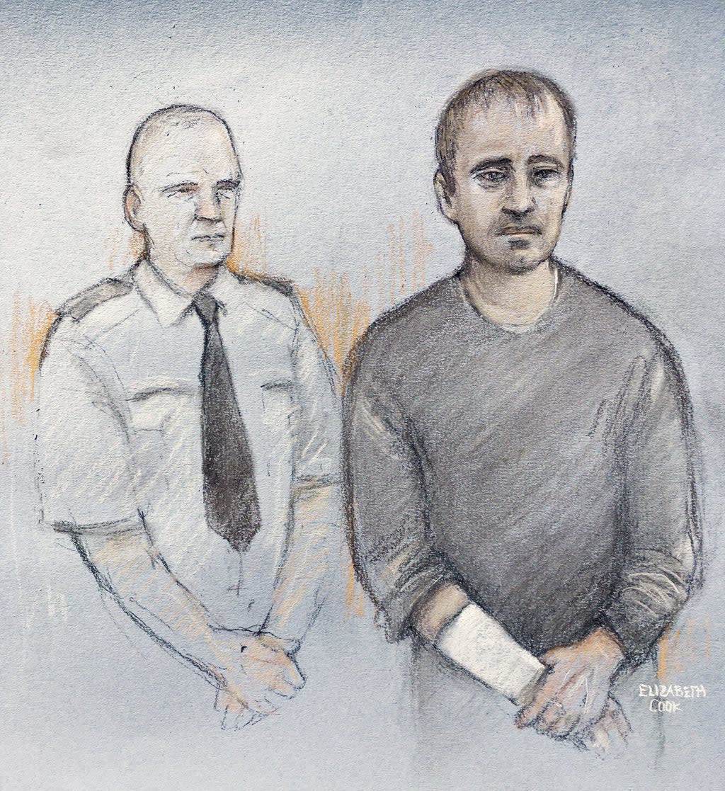 Sketch of Thomas Schreiber as seen from a video-link from Winchester Crown Court (Elizabeth Cook/PA) (PA Wire)