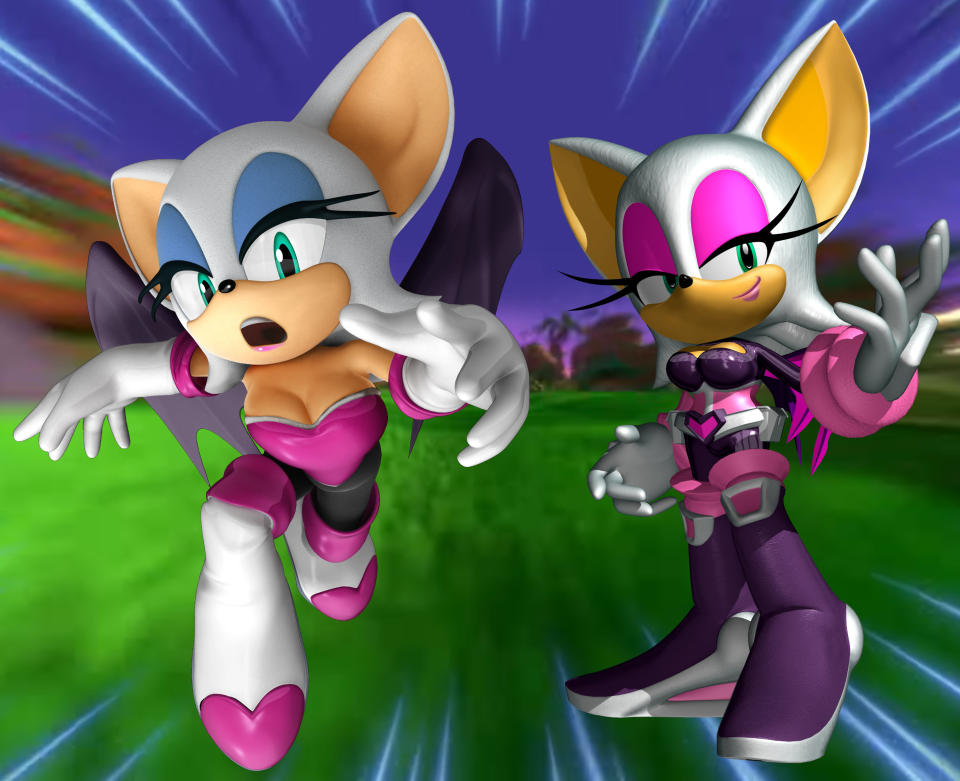 Izquierda: diseño clásico de Rouge. Derecha: diseño de Sonic Heroes