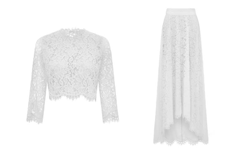 <p>Introducing the bridal co-ord, the perfect option for those hoping to flex their sartorial muscles on the big day. <em><a rel="nofollow noopener" href="https://www.whistles.com/women/whistles-wedding/wedding-dresses/ariane-lace-wedding-co-ord-29467.html?cgid=Bridal_Wedding_WW&dwvar_ariane-lace-wedding-co-ord-29467_color=Ivory%2FMulti#start=0" target="_blank" data-ylk="slk:Shop now;elm:context_link;itc:0;sec:content-canvas" class="link ">Shop now</a></em>. </p>