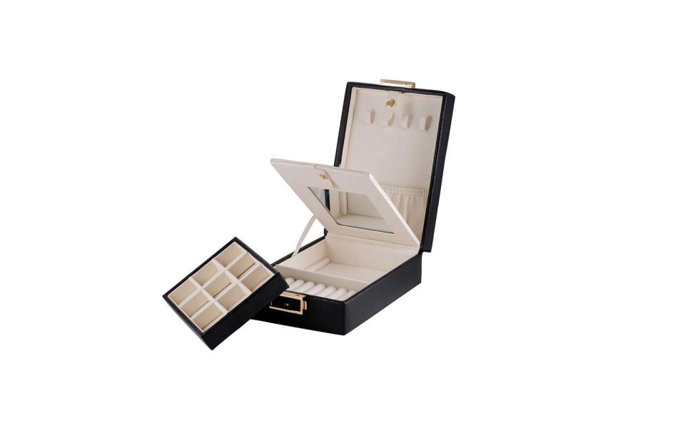 <p>Not only does this stylish box have great storage capacity, but there’s also a mirror in it for your convenience.</p> <p>To buy: <a rel="nofollow noopener" href="https://www.amazon.com/MBLife-Laminated-Leather-Internal-Jewelry/dp/B002ODLA00/ref=as_li_ss_tl?ie=UTF8&linkCode=ll1&tag=travandleis07-20&linkId=a0dbd60f74ed61a53829587ca4591c1c" target="_blank" data-ylk="slk:amazon.com;elm:context_link;itc:0;sec:content-canvas" class="link ">amazon.com</a>, $33</p>