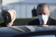 Turkey's President Recep Tayyip Erdogan leaves after a media conference at a NATO summit in Brussels, Monday, June 14, 2021. U.S. President Joe Biden is taking part in his first NATO summit, where the 30-nation alliance hopes to reaffirm its unity and discuss increasingly tense relations with China and Russia, as the organization pulls its troops out after 18 years in Afghanistan. (Yves Herman, Pool via AP)