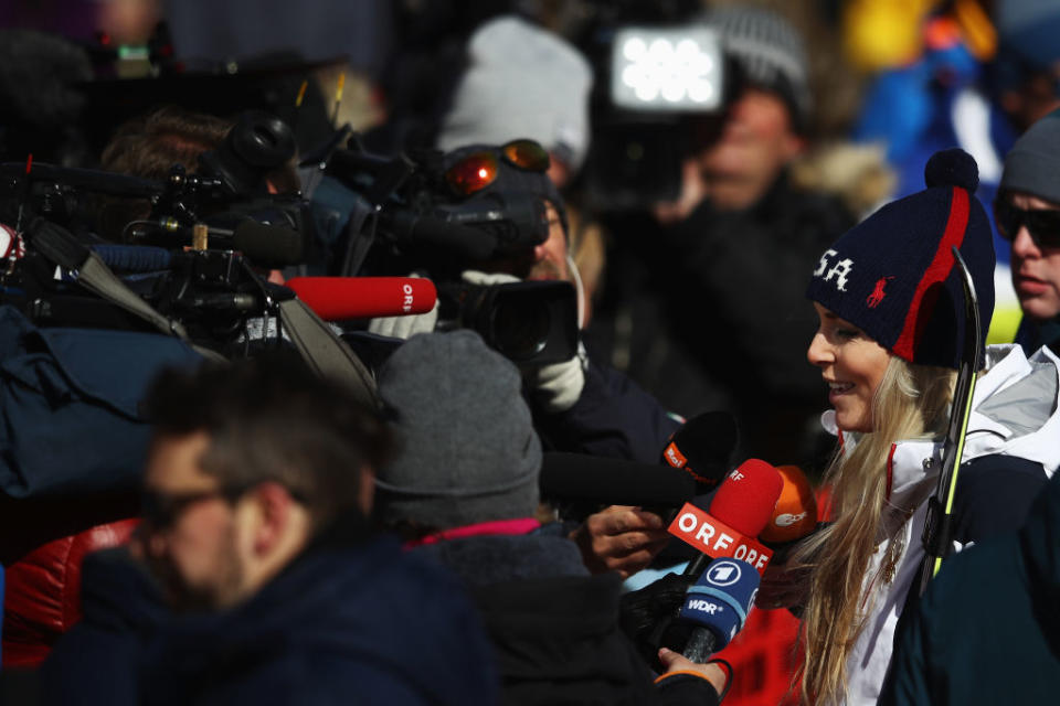 Lindsey Vonn in the Mixed Zone. (Getty)
