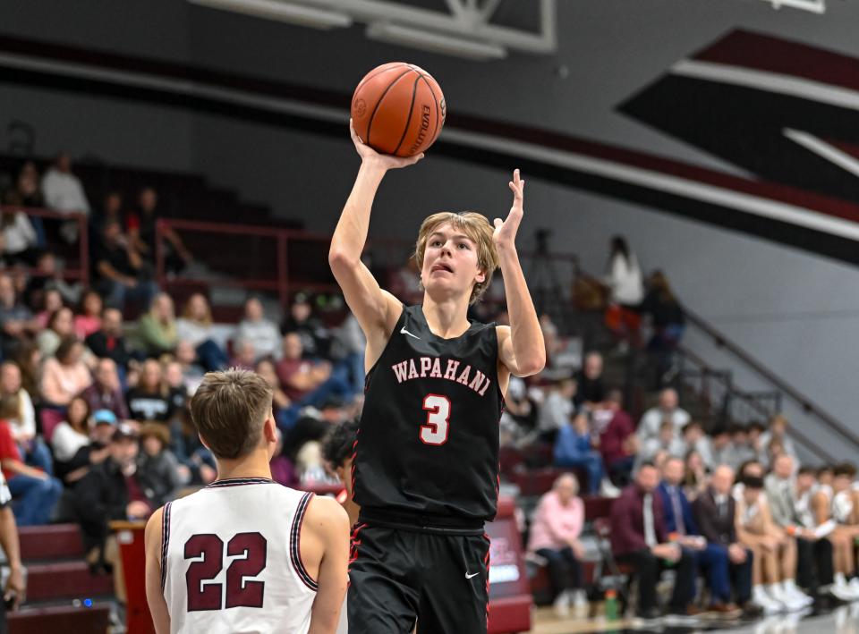Wapahani boys basketball's Eli Andrews in his team's 62-22 win against Wes-Del at Wes-Del High School on Friday, Dec. 15, 2023.