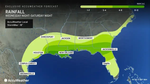 A tropical rainstorm is expected to bring between four and eight inches of rain to the Florida Panhandle over the weekend, according to the latest AccuWeather forecast.