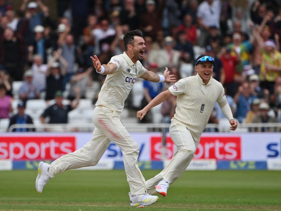 James Anderson celebrates taking the wicket of Virat Kohli (AFP)