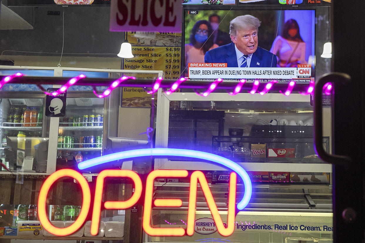 Voters say they see and hear more about President Donald Trump than about Democratic presidential nominee Joe Biden. But that's not necessarily good news for Trump. (Photo: Tasos Katopodis via Getty Images)