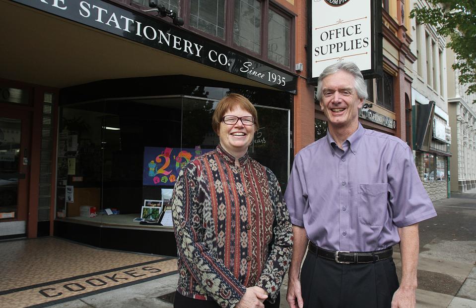 Siblings Colleen and Kip Henery, co-owners of Cooke Stationery Company, stand outside their downtown business in September 2013 as photographed in the Statesman Journal.