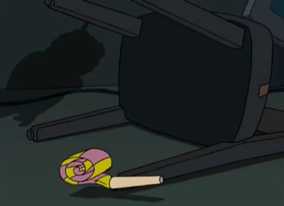 A party blowout falling to the floor in "Futurama"