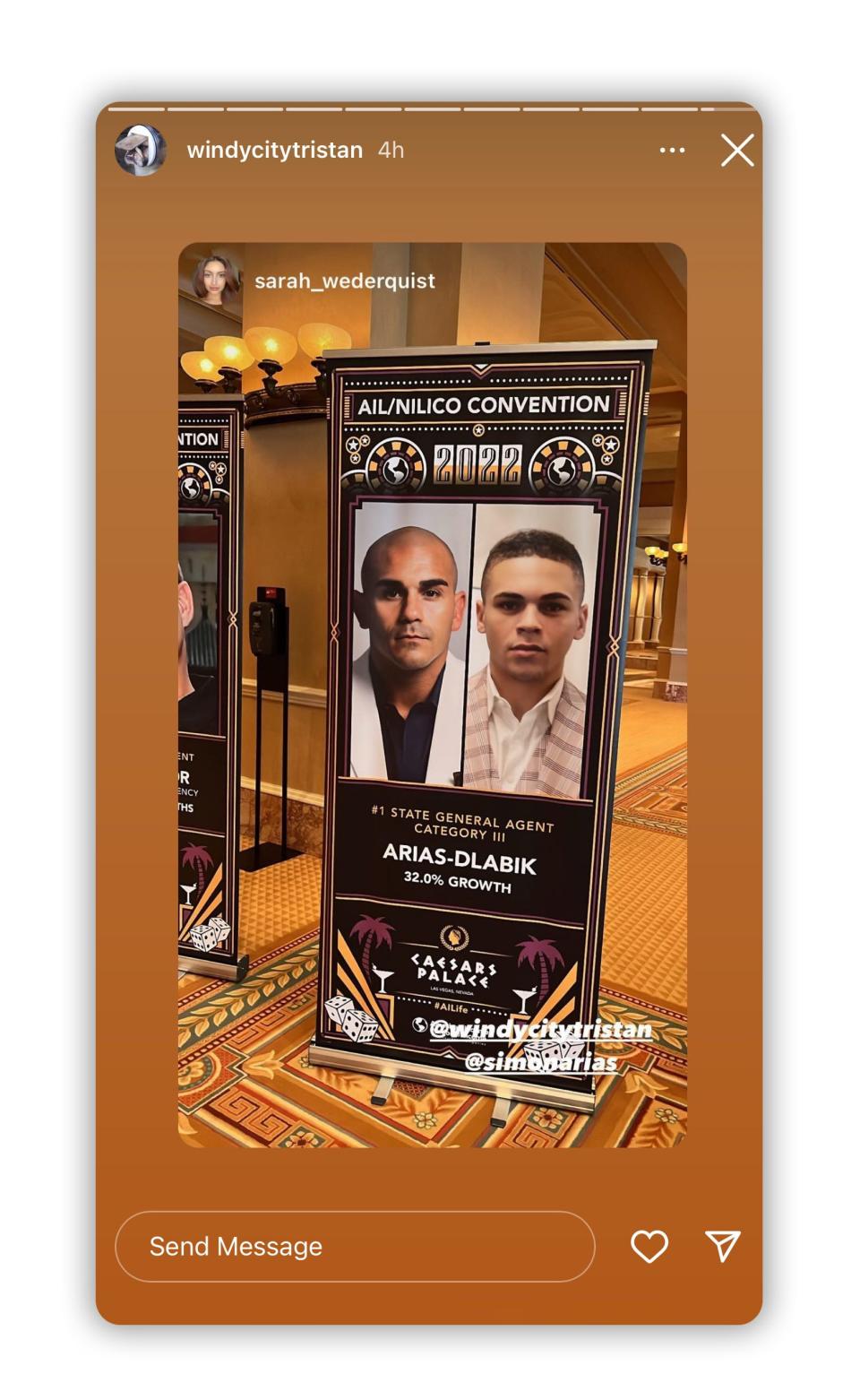 An Instagram story showing Simon Arias and Tristan Dlabik on a poster for an AIL convention