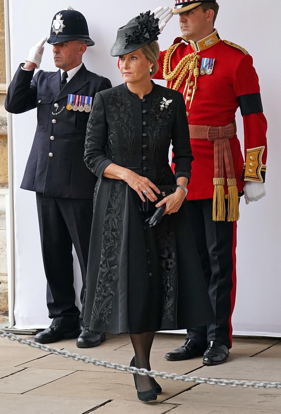 Sophie, Countess of Wessex arrives at the Committal Service for Queen Elizabeth II held at St George's Chapel in Windsor Castle on September 19, 2022 in Windsor, England