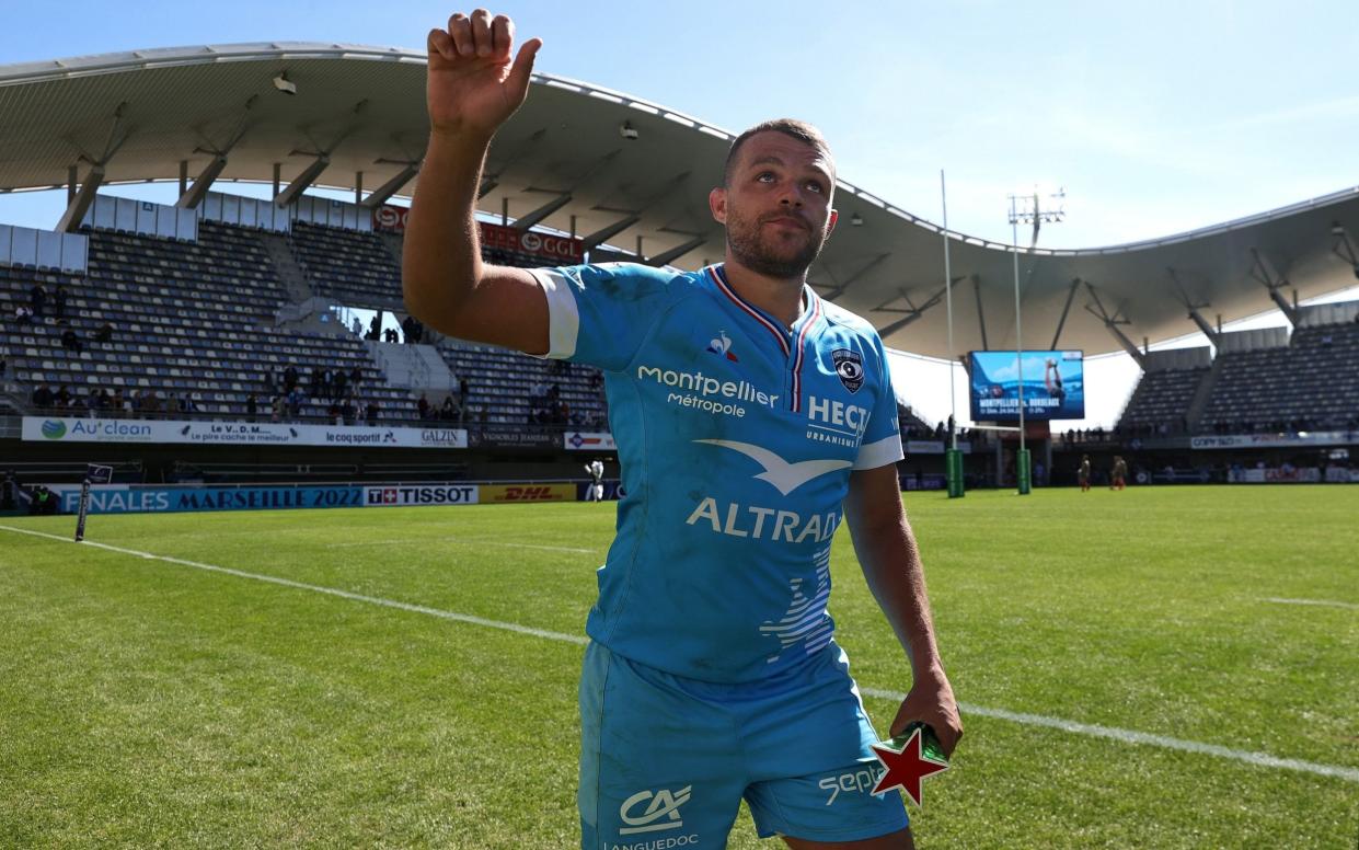 Player of the Match, Zach Mercer of Montpellier waves to the crowd after their victory during the Heineken Champions Cup match between Montpellier Herault Rugby and Harlequins at GGL Stadium on April 10, 2022 in Montpellier, France - Getty Images Europe 