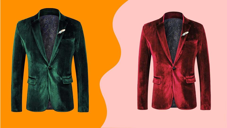 Make sure the men in your life are dressed to the nines with the help of this slim-fit velvet blazer.