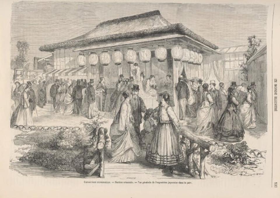 <span class="caption">L’« habitation japonaise » du Parc des Nations à l’Exposition universelle de 1867, gravure extraite du Monde illustré, 31 août 1867, p. 137.</span> <span class="attribution"><span class="source">BnF</span></span>