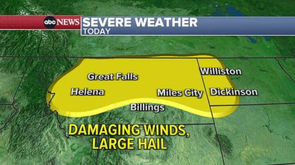 PHOTO: Severe weather forecast for Montana and Dakotas, with huge hail and damaging winds. (ABC News)