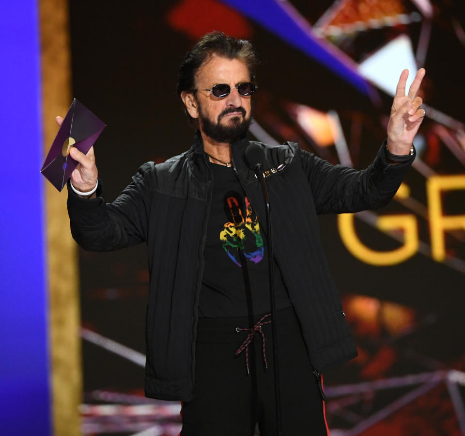 Ringo Starr speaks onstage during the 63rd Annual GRAMMY Awards at Los Angeles Convention Center on March 14, 2021 in Los Angeles, California. (Photo by Kevin Winter/Getty Images for The Recording Academy)