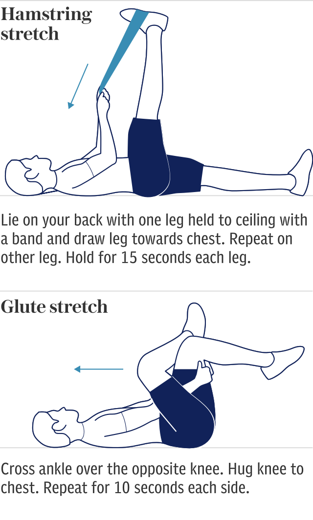 Pilates exercises: Hamstring stretch and Glute stretch