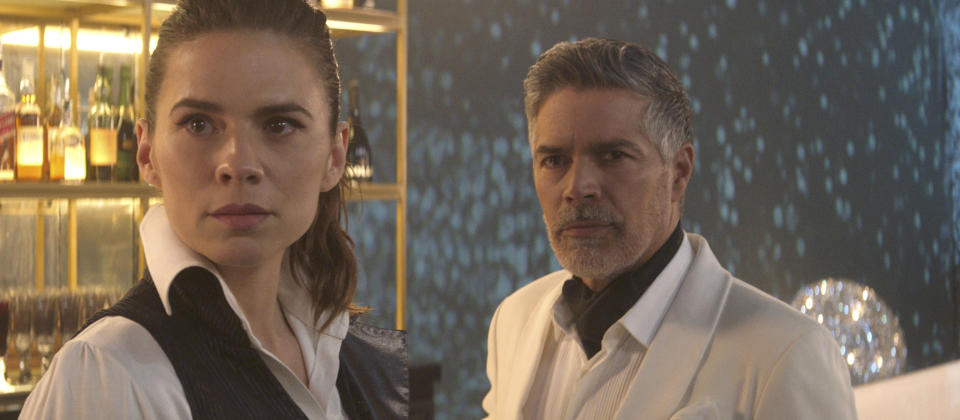 This image released by Paramount Pictures shows Hayley Atwell, left, and Esai Morales in a scene from "Mission: Impossible - Dead Reckoning, Part One." (Paramount Pictures via AP)
