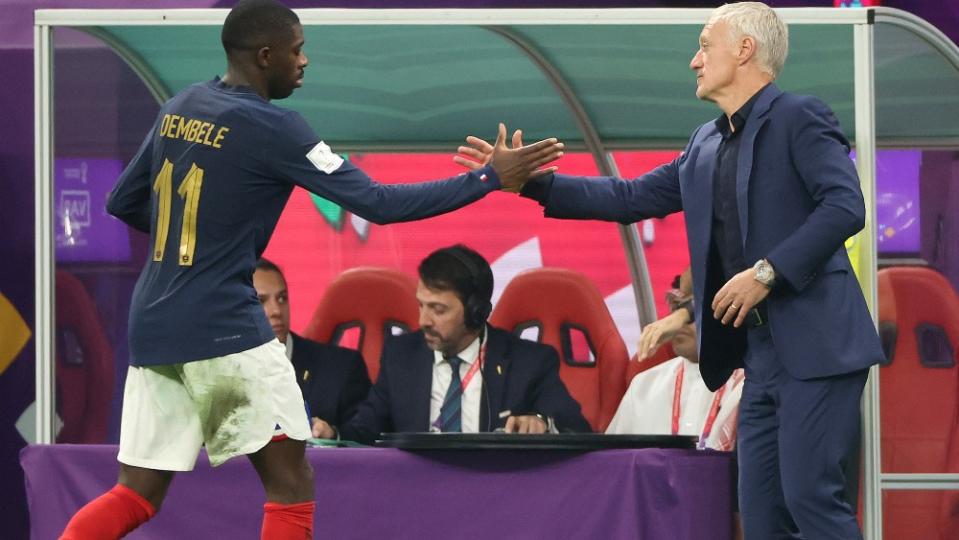 Didier Deschamps and Ousmane Dembélé at the FIFA World Cup in Qatar
