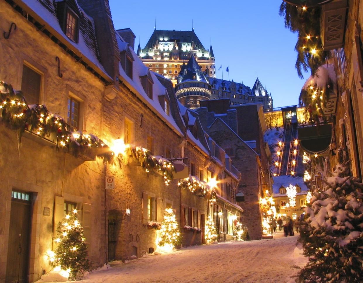 chateau frontenac at night in winter, quebec city