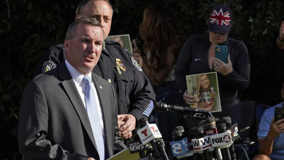 Michael McPherson, chief of the Tampa FBI office, makes a statement to the media during a briefing Wednesday, Oct. 20, 2021, in North Port, Fla. Items believed to belong to Brian Laundrie and potential human remains were found in a Florida wilderness park during a search for clues in the slaying of Gabby Petito.