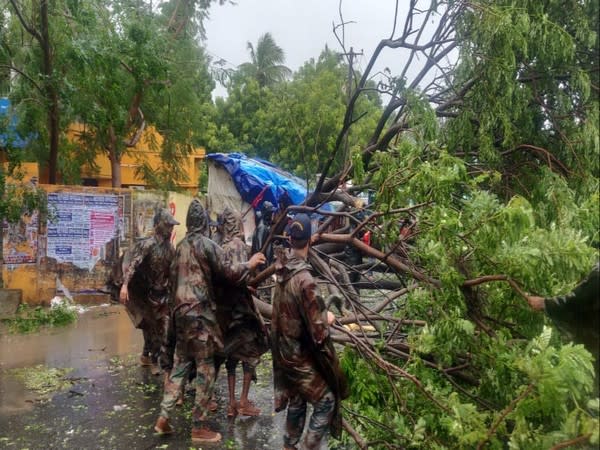 Army Teams helped to clear uprooted trees and cleared road blockages in important arterial roads. (Photo/Twitter)