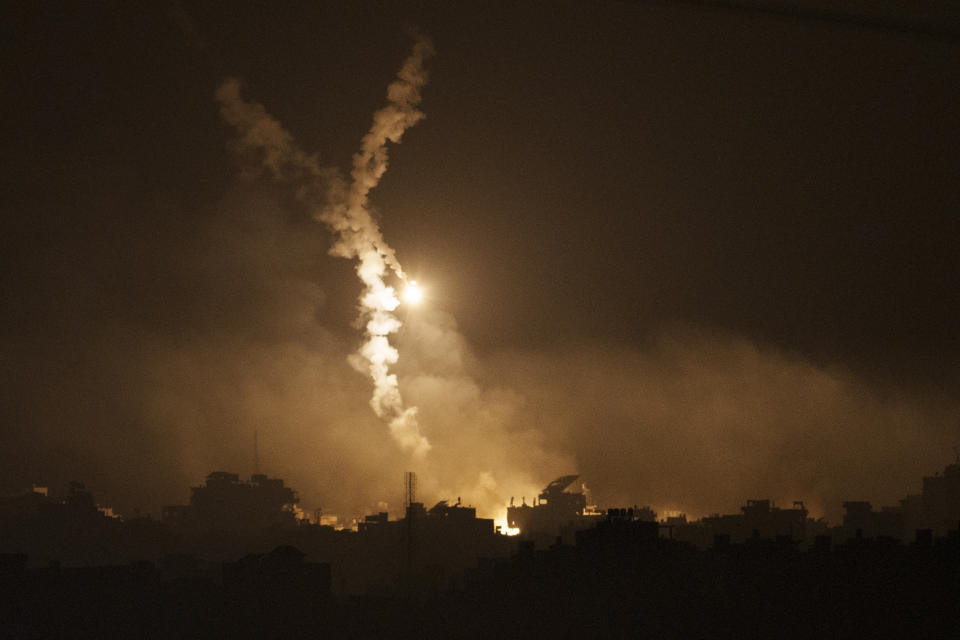 Smoke rises following an Israeli airstrike in the Gaza Strip, as seen from southern Israel, Thursday, Nov. 9, 2023. (AP Photo/Leo Correa)