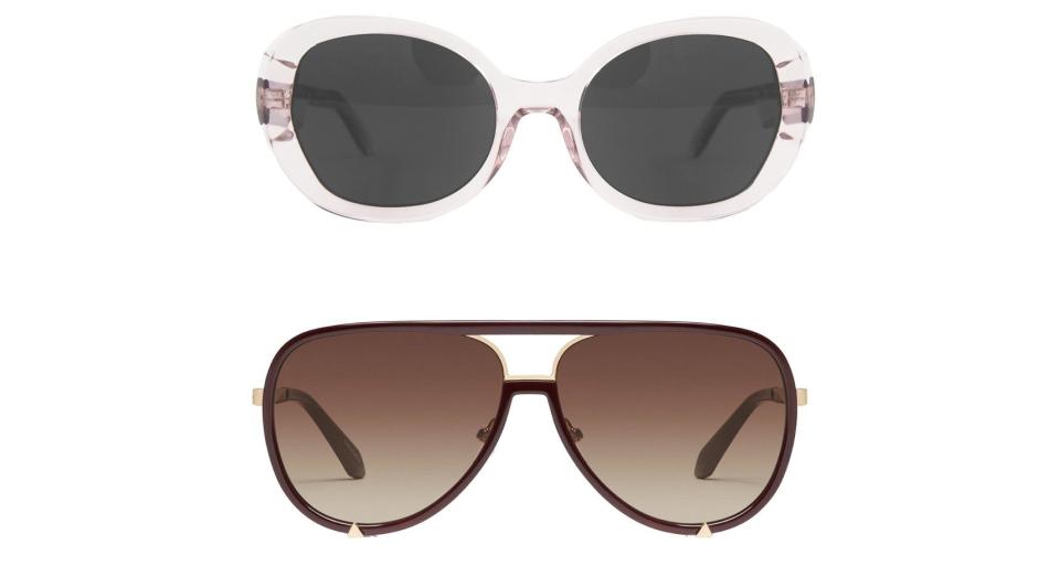 Tracy sunglasses, £425, Grace de Monaco; High Profile sunglasses, £83, Quay