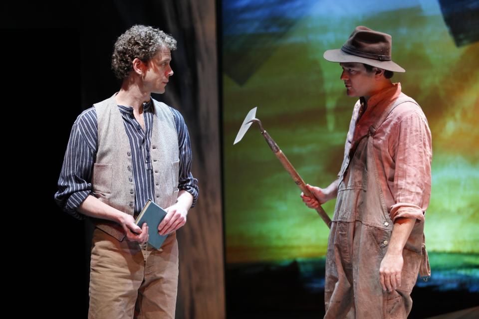 In this publicity photo released by Shirley Herz Associates, Lucas Hall, left, and Rod Brogan perform in a scene from Eugene O'Neill's "Beyond the Horizon," performing off-Broadway at The Irish Repertory Theatre in New York. (AP Photo/Shirley Herz Associates, Carol Rosegg)