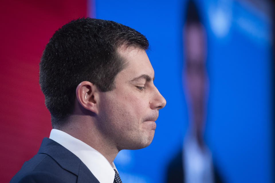 Democratic presidential candidate former South Bend, Ind., Mayor Pete Buttigieg, speaks at the ​U.S. Conference of Mayors' Winter Meeting, Thursday, Jan. 23, 2020, in Washington. (AP Photo/Cliff Owen)