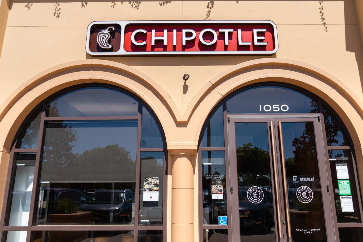 August 15, 2019 San Mateo / CA / USA - Chipotle restaurant location in San Francisco Bay; Chipotle Mexican Grill, Inc is an American chain of fast casual restaurants specializing in tacos and burritos