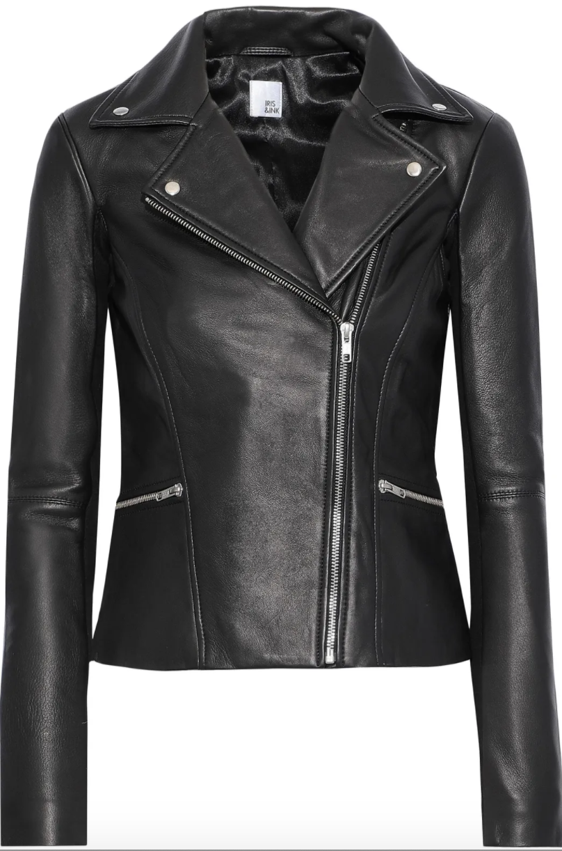 Lovisa ribbed knit-paneled leather biker jacket