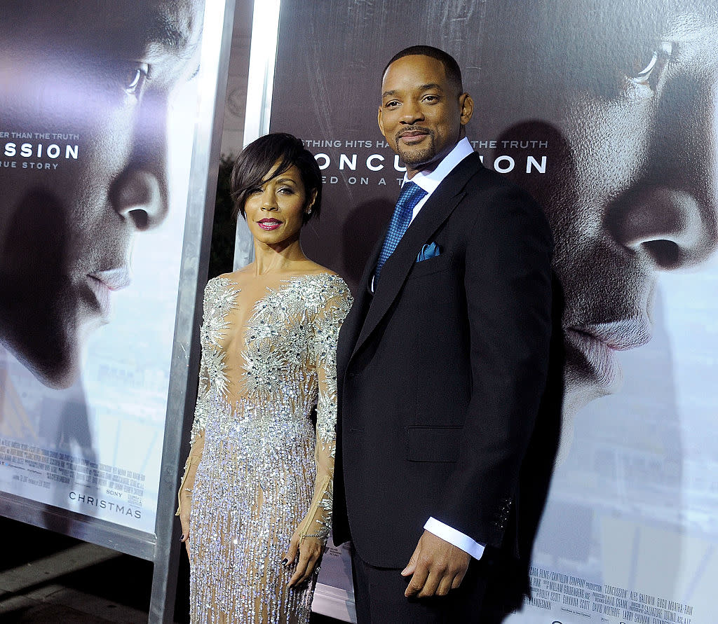 Will Smith and Jada Pinkett Smith arrive at a screening of “Concussion” on Nov. 23, 2015, in Los Angeles. (Photo: Gregg DeGuire/WireImage)